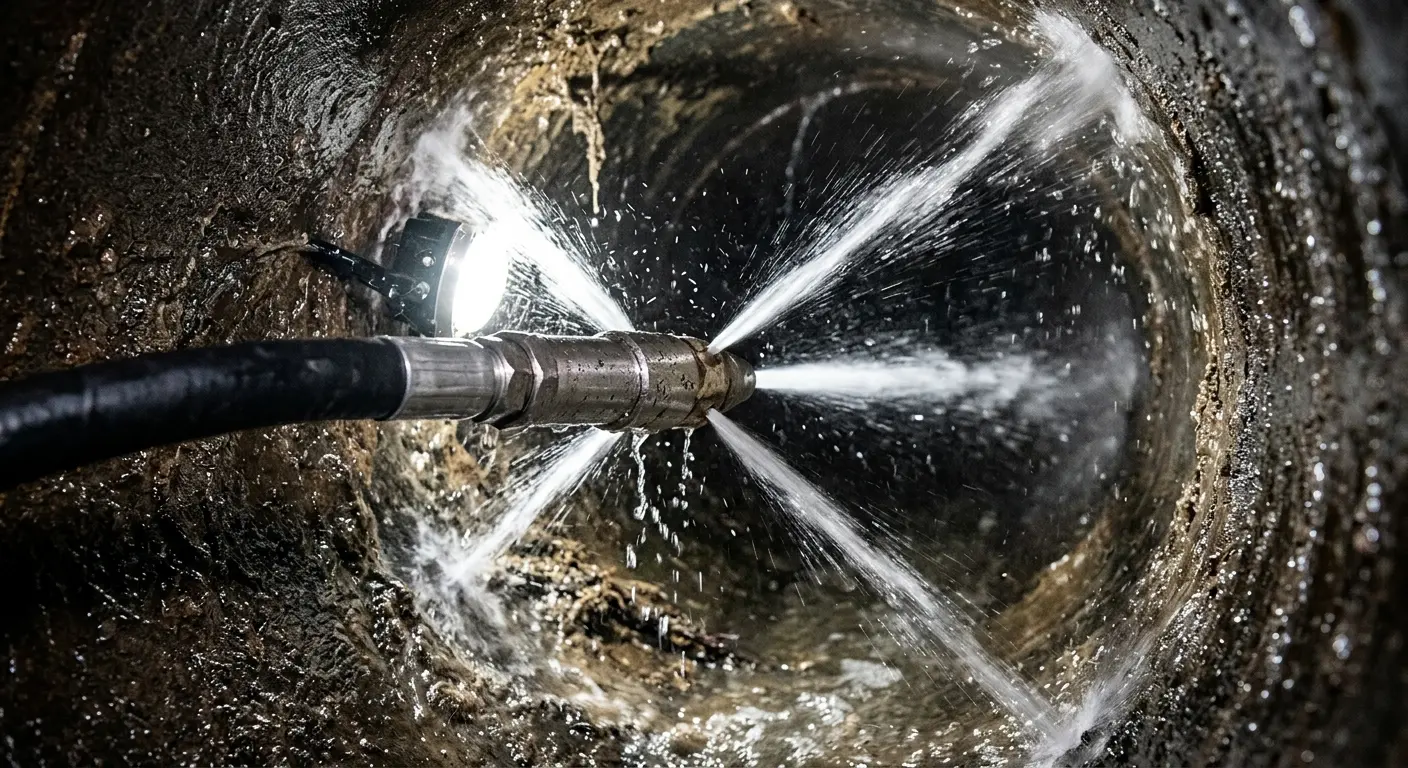 High-pressure hydro jetting nozzle cleaning sewer pipe for Trenchless Sewer Repair in Cimarron Hills